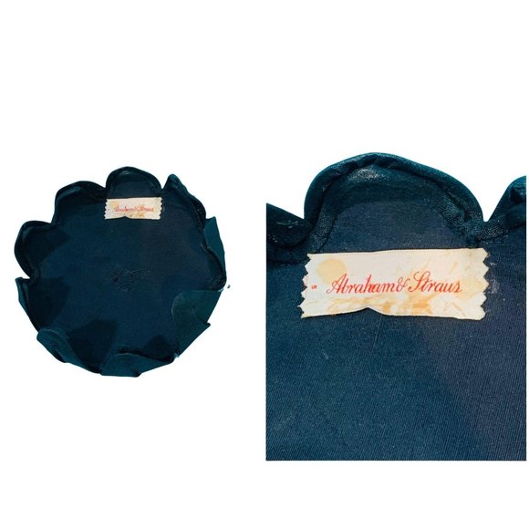 Vintage 1950s Petal Hat Round Black Abraham & Straus Rhinestone Beret - Picture 5 of 10